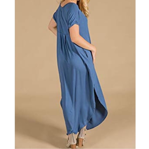 Slate Blue Cami Boho Maxi Dress With Pockets - Picture 5 of 7